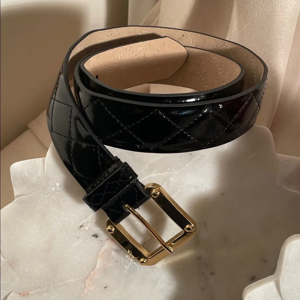 Gold buckle Black and Red patten leather Quilted Belts